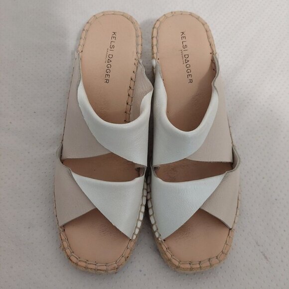 Kelsi Dagger Inwood White Beige Leather Espadrille Wedge Sandals Open Toe Sz 8.5 - Picture 4 of 11